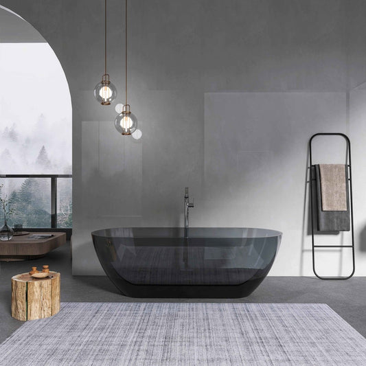 RS 68.9 inch Translucent Grey Blue Oval Freestanding Soaking Bathtub For Bathroom