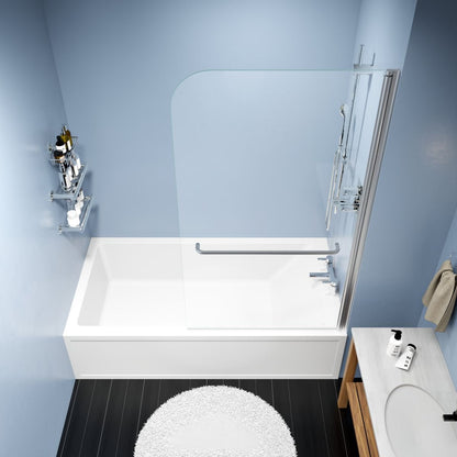 Serenity Shower Door Over Tub,34" W*58" H Pivot Frameless Tub Shower Door,Clear Tempered Glass Shower Screen Panel for Bathroom,Chrome