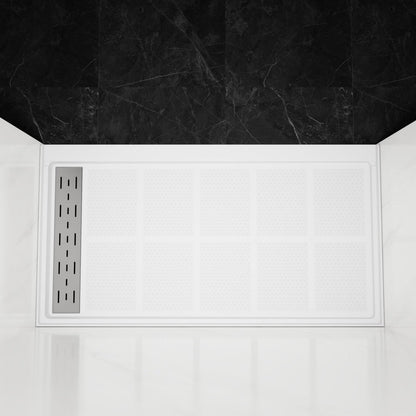 Pequod - R Shower Base, 60"x 34", White with Brushed Nickel Cover,Right