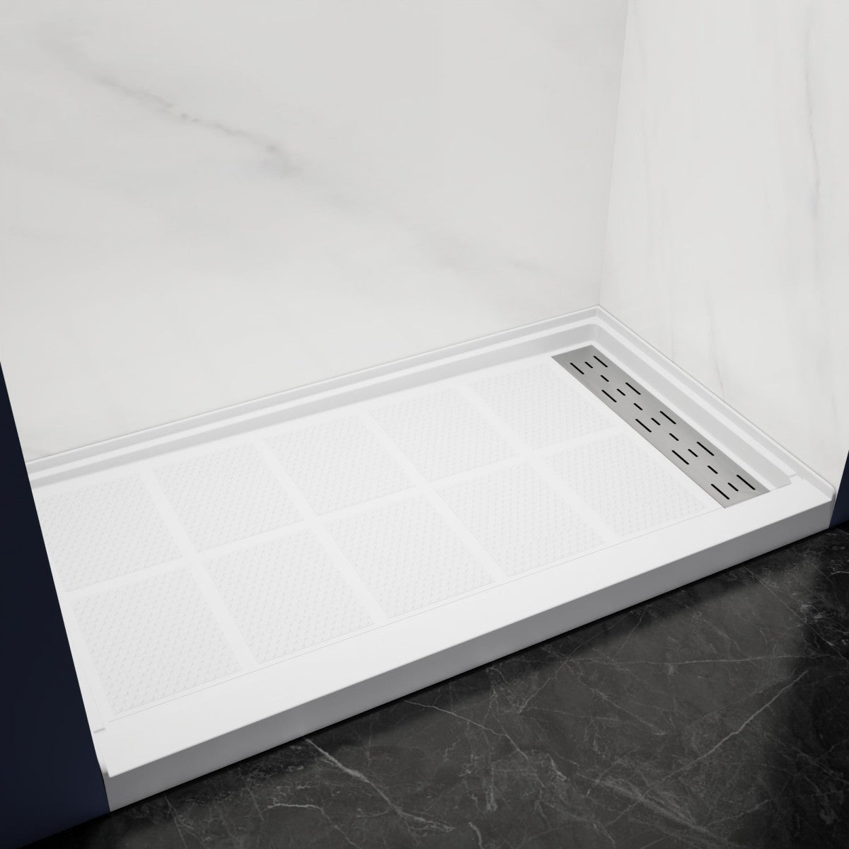 Pequod - R Shower Base, 60"x 34", White with Brushed Nickel Cover,Right