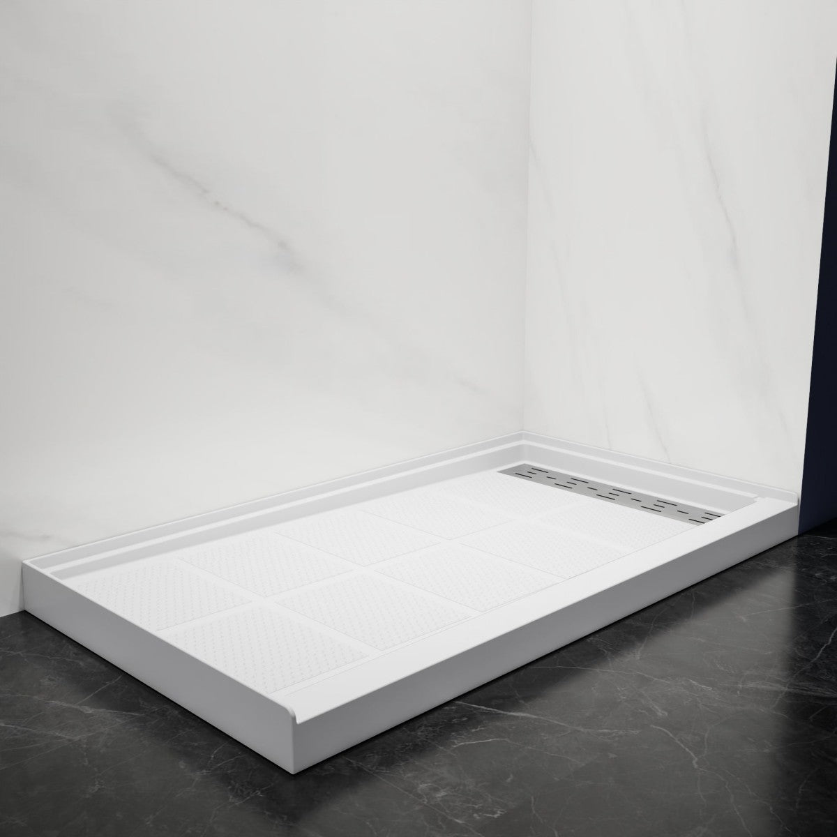 Pequod - R Shower Base, 60"x 34", White with Brushed Nickel Cover,Right