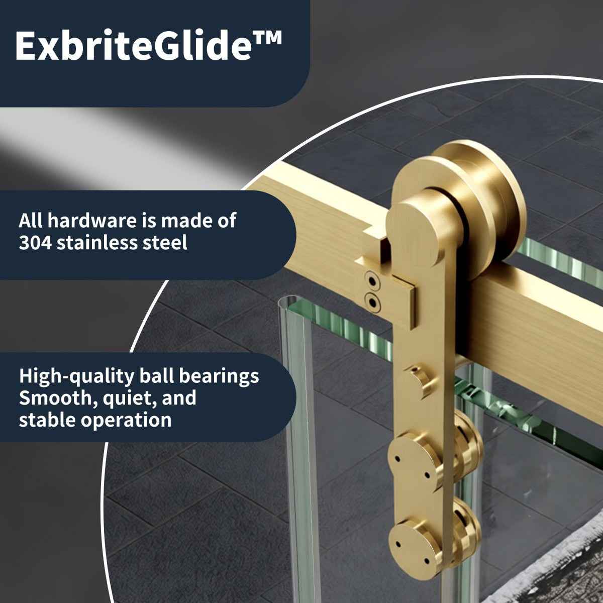 44-48" x 76" Frameless Sliding Shower door,Brushed Gold,Easy clean|ExBrite Elysian-M Series
