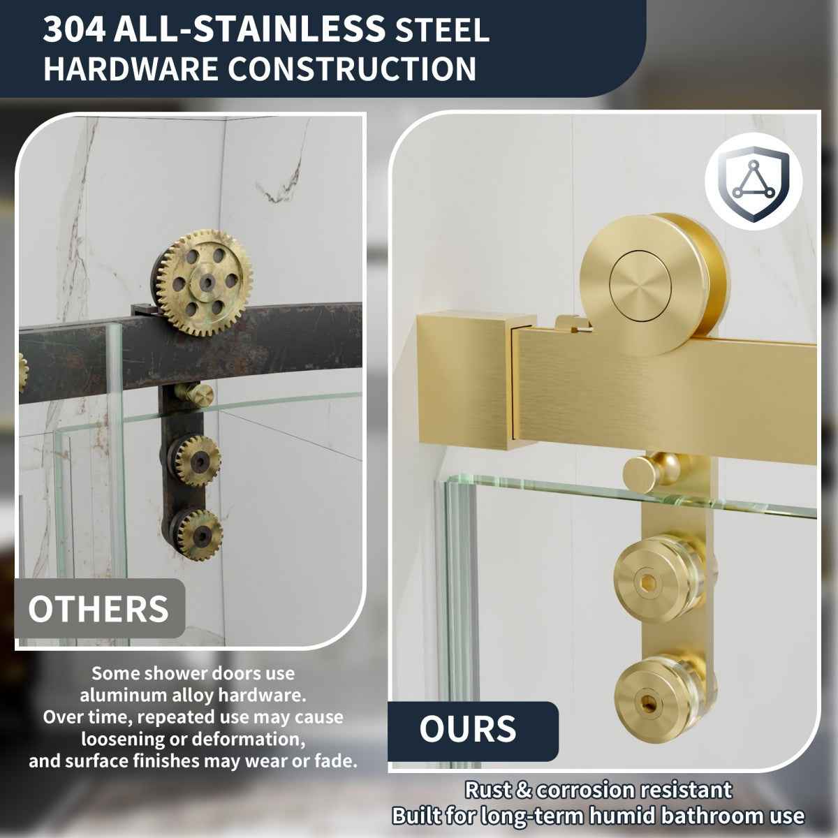 44-48" x 76" Frameless Sliding Shower door,Brushed Gold,Easy clean|ExBrite Elysian-M Series