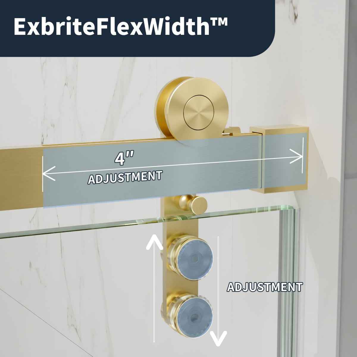 44-48" x 76" Frameless Sliding Shower door,Brushed Gold,Easy clean|ExBrite Elysian-M Series