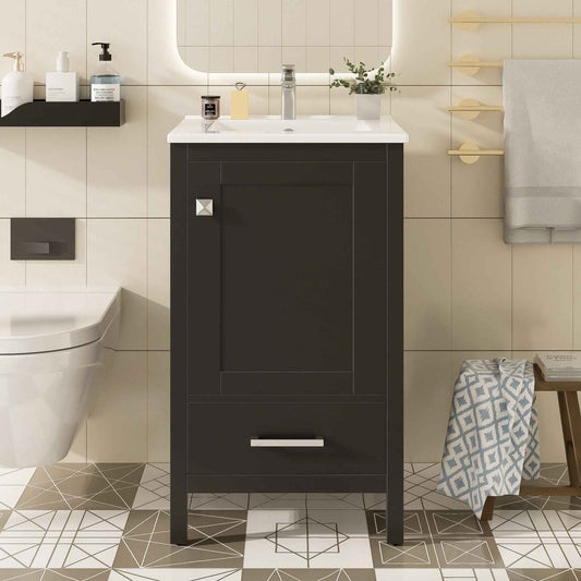 Exbrite 20-Inch Black Bathroom Vanity with Ceramic Sink and Organizer Storage
