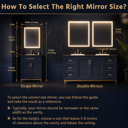 Solen 48" x 36" Frameless Rectangular Lighted Vanity Mirror with Anti-Fog and Bright LED Lighting Bathroom mirror