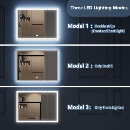 TriFold 66" W x 36" H LED Lighted Three Ways Bathroom Mirror, Front & Back Lighting, with Movable Magnifying Mirror - ExBriteUSA