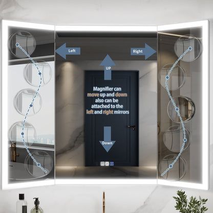 TriFold 54" W x 36" H LED Lighted Three Ways Bathroom Mirror, Front & Back Lighting, with Movable Magnifying Mirror - ExBriteUSA