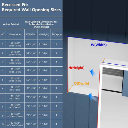 Illusion 60" x 32" Medicine Cabinet With LED Light with Magnifiers Front and Back Light