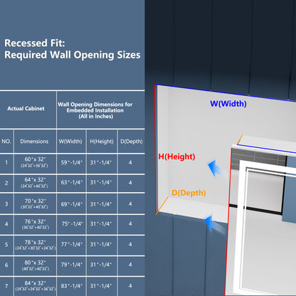 Illusion-B 76" x 32" Led Lit Medicine Cabinet with Magnifiers Front and Back Light