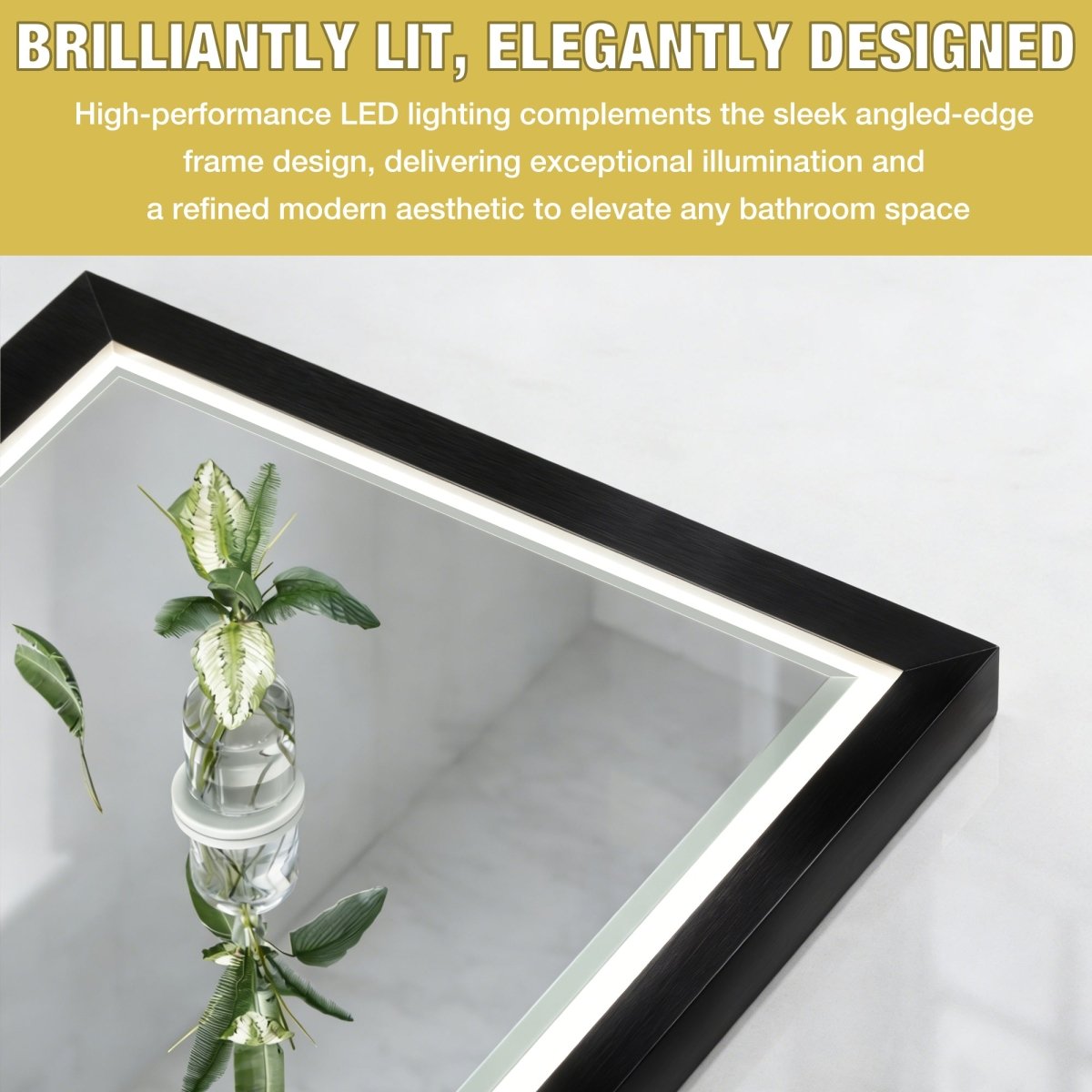 Verloar 30 Inch LED Mirror 30" W x 36" H Framed Lighted Bathroom Mirror, Dimmable, Anti Fog, Front-Lit Illumination, Matte Black