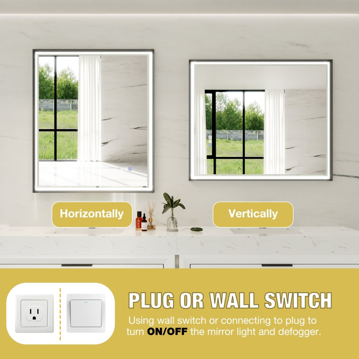 Verloar 30 Inch LED Mirror 30" W x 36" H Framed Lighted Bathroom Mirror, Dimmable, Anti Fog, Front-Lit Illumination, Matte Black