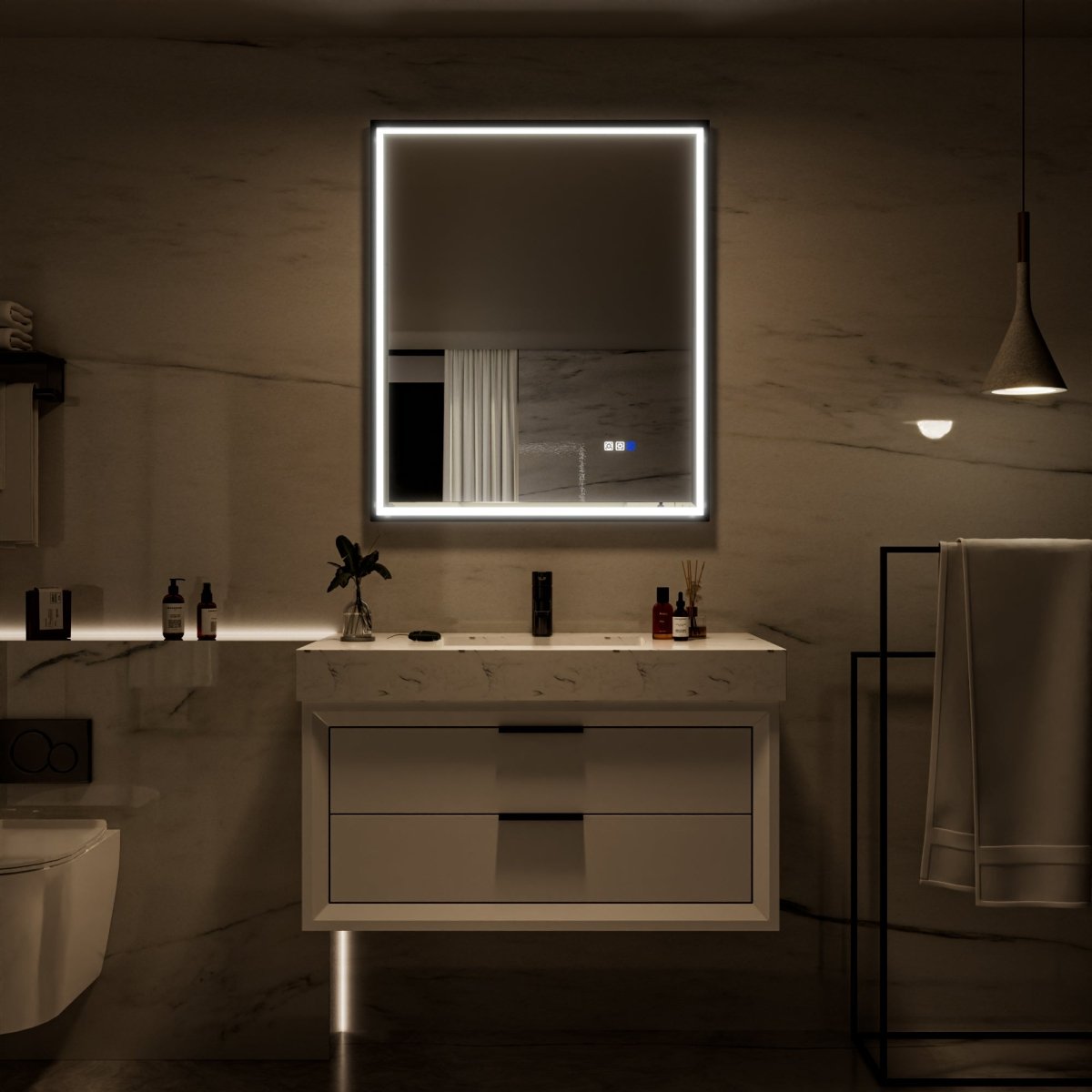 Verloar 30 Inch LED Mirror 30" W x 36" H Framed Lighted Bathroom Mirror, Dimmable, Anti Fog, Front-Lit Illumination, Matte Black