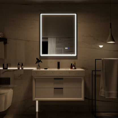 Verloar 30 Inch LED Mirror 30" W x 36" H Framed Lighted Bathroom Mirror, Dimmable, Anti Fog, Front-Lit Illumination, Matte Black