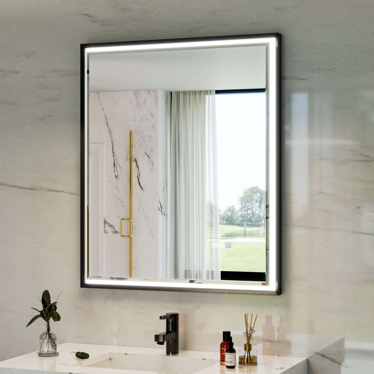 Verloar 30 Inch LED Mirror 30" W x 36" H Framed Lighted Bathroom Mirror, Dimmable, Anti Fog, Front-Lit Illumination, Matte Black