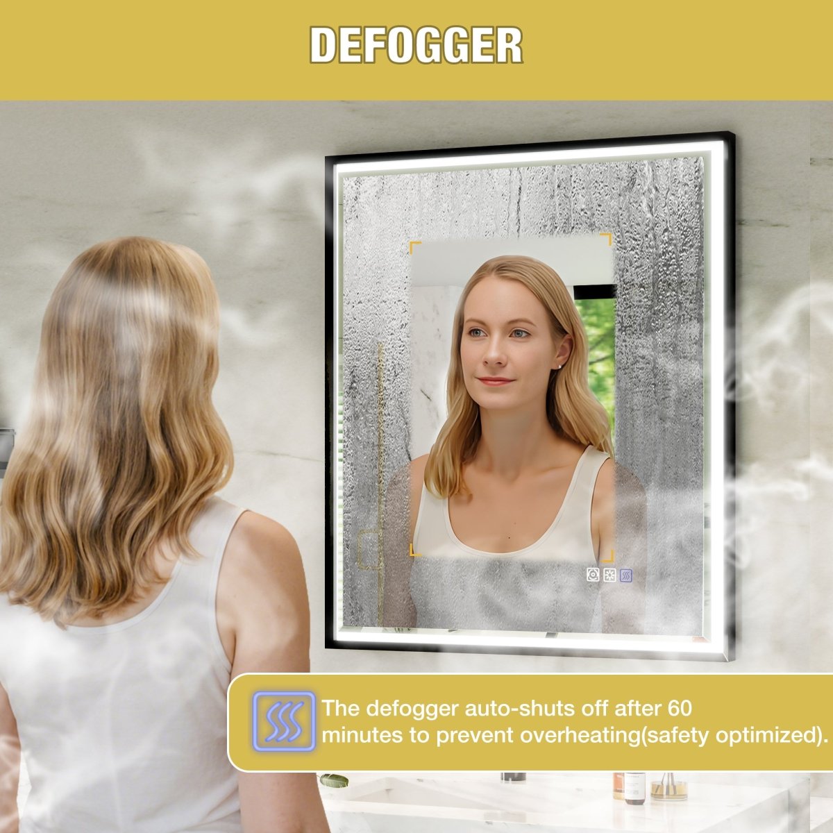 Verloar 30 Inch LED Mirror 30" W x 36" H Framed Lighted Bathroom Mirror, Dimmable, Anti Fog, Front-Lit Illumination, Matte Black