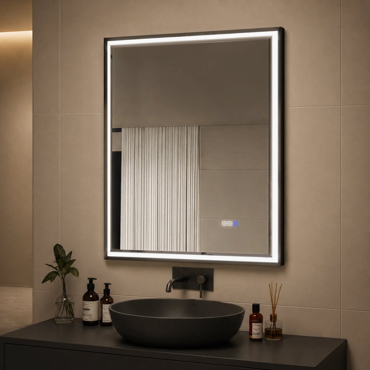 Verloar 30 Inch LED Mirror 30" W x 36" H Framed Lighted Bathroom Mirror, Dimmable, Anti Fog, Front-Lit Illumination, Matte Black