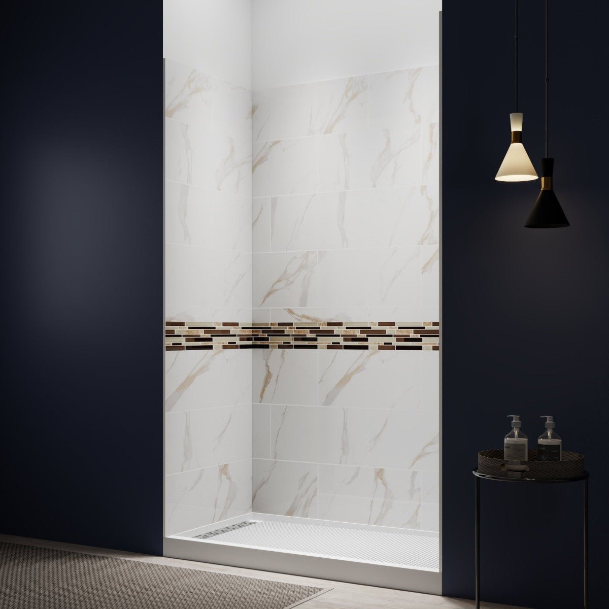 Verona Bathroom Tiles 32"x60"x96"Alcove Stone Shower Wall Kit for Bathroom Remodel,Height adjustable,Fast Installation,Waterproof,Champagne Gold