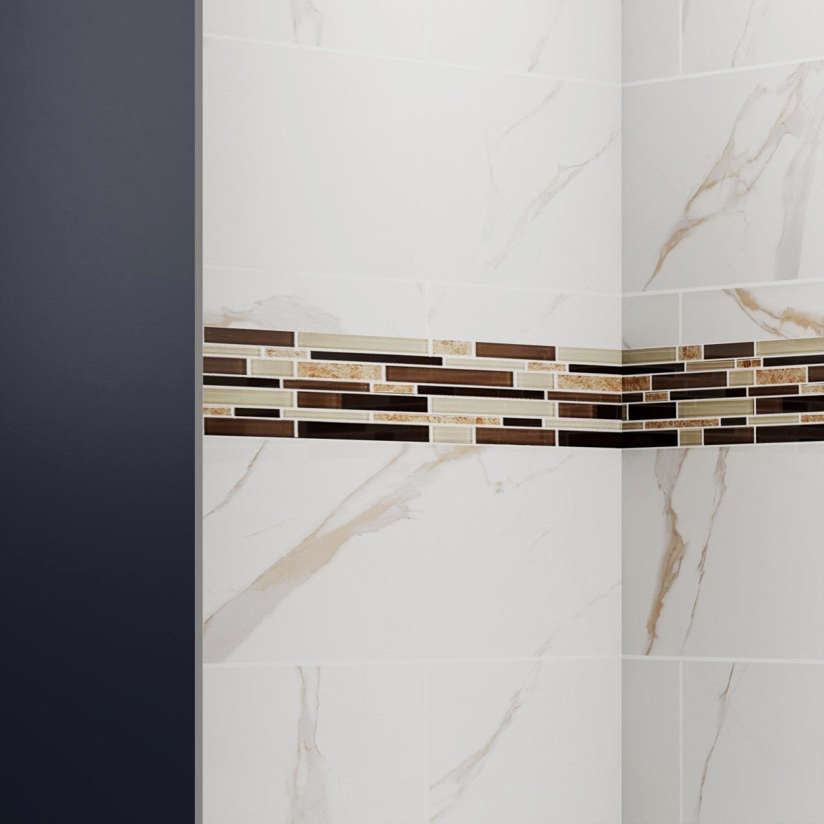 Verona Bathroom Tiles 32"x60"x96"Alcove Stone Shower Wall Kit for Bathroom Remodel,Height adjustable,Fast Installation,Waterproof,Champagne Gold