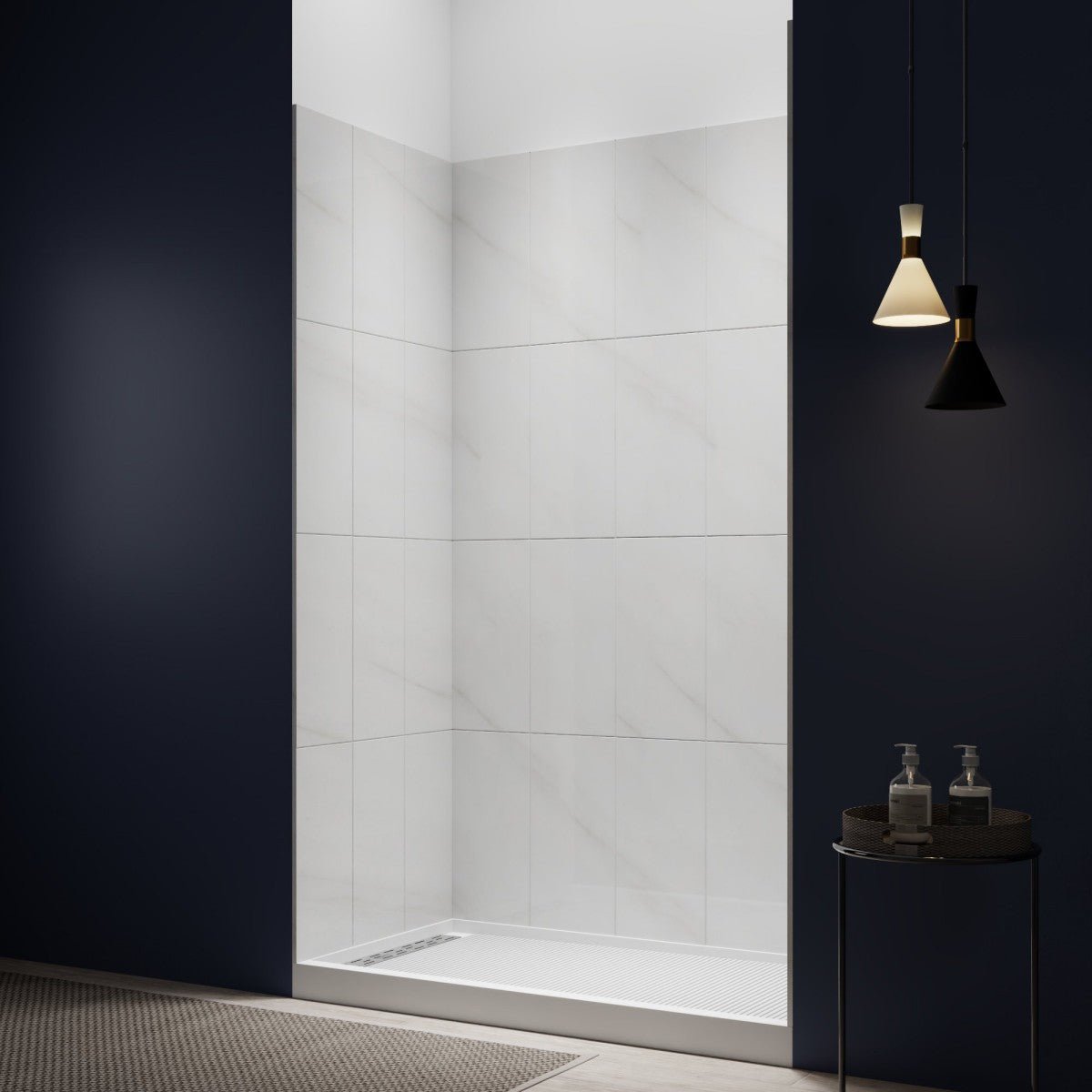 Verona Bathroom Tiles 32"x60"x96"Alcove Stone Shower Wall Kit for Bathroom Remodel,Height adjustable,Fast Installation,Waterproof,Silver White