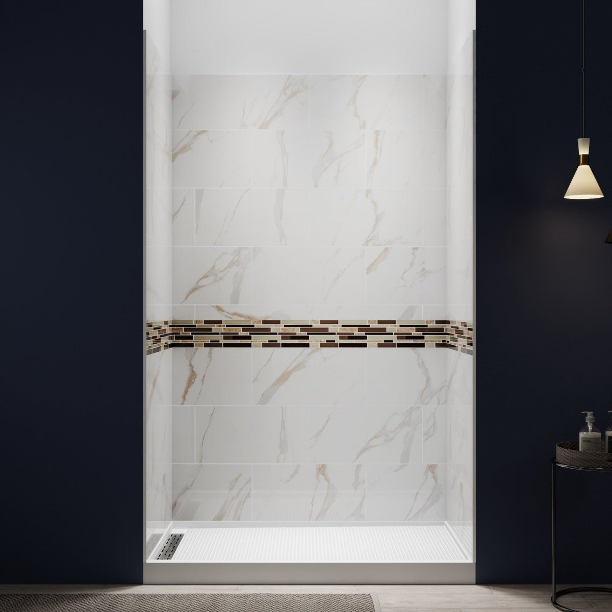 Verona Bathroom Tiles 36"x60"x96"Alcove Stone Shower Wall Kit for Bathroom Remodel,Height adjustable,Fast Installation,Waterproof,Champagne Gold