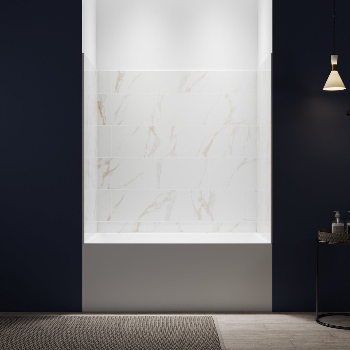 Verona - BT Bathroom Tiles 32"x60"x60" Bathtub Alcove Stone Shower Wall Kit for Bathroom Remodel,Height adjustable,Fast Installation,Waterproof,Champagne Gold