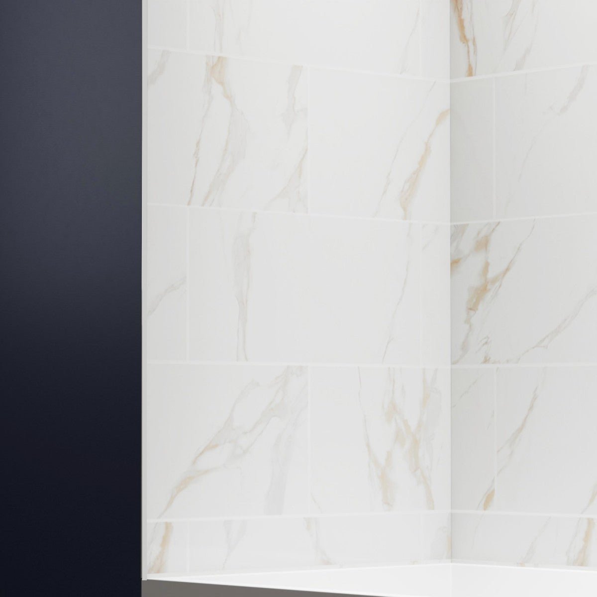 Verona - BT Bathroom Tiles 32"x60"x60" Bathtub Alcove Stone Shower Wall Kit for Bathroom Remodel,Height adjustable,Fast Installation,Waterproof,Champagne Gold