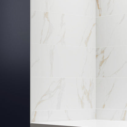 Verona - BT Bathroom Tiles 32"x60"x60" Bathtub Alcove Stone Shower Wall Kit for Bathroom Remodel,Height adjustable,Fast Installation,Waterproof,Champagne Gold