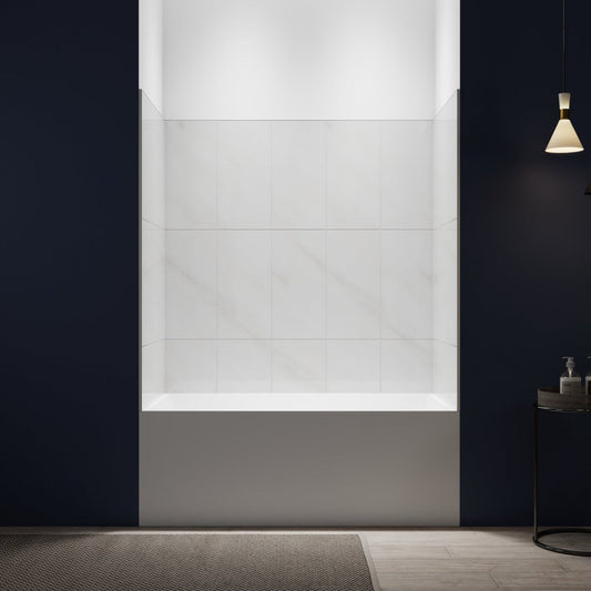 Verona - BT Bathroom Tiles 32"x60"x60" Bathtub Alcove Stone Shower Wall Kit for Bathroom Remodel,Height adjustable,Fast Installation,Waterproof,Silver White