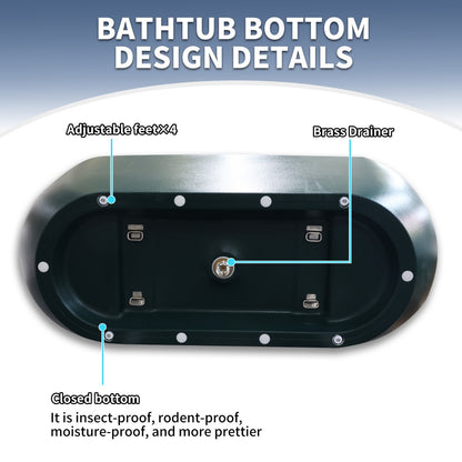 Allsumhome RockX 59" Imitation Natural Stone Freestanding Bathtub,Avocado green,Stone Touch,Scratch-proof,Large Overflow Port - ExBriteUSA