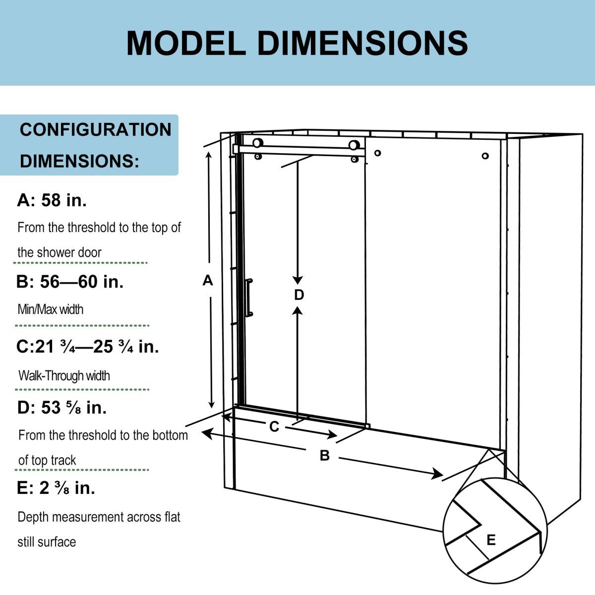 Zephyr 54 - 60 in. W x 58 in. H Sliding Semi Frameless Tub Door in Chrome with Clear Glass