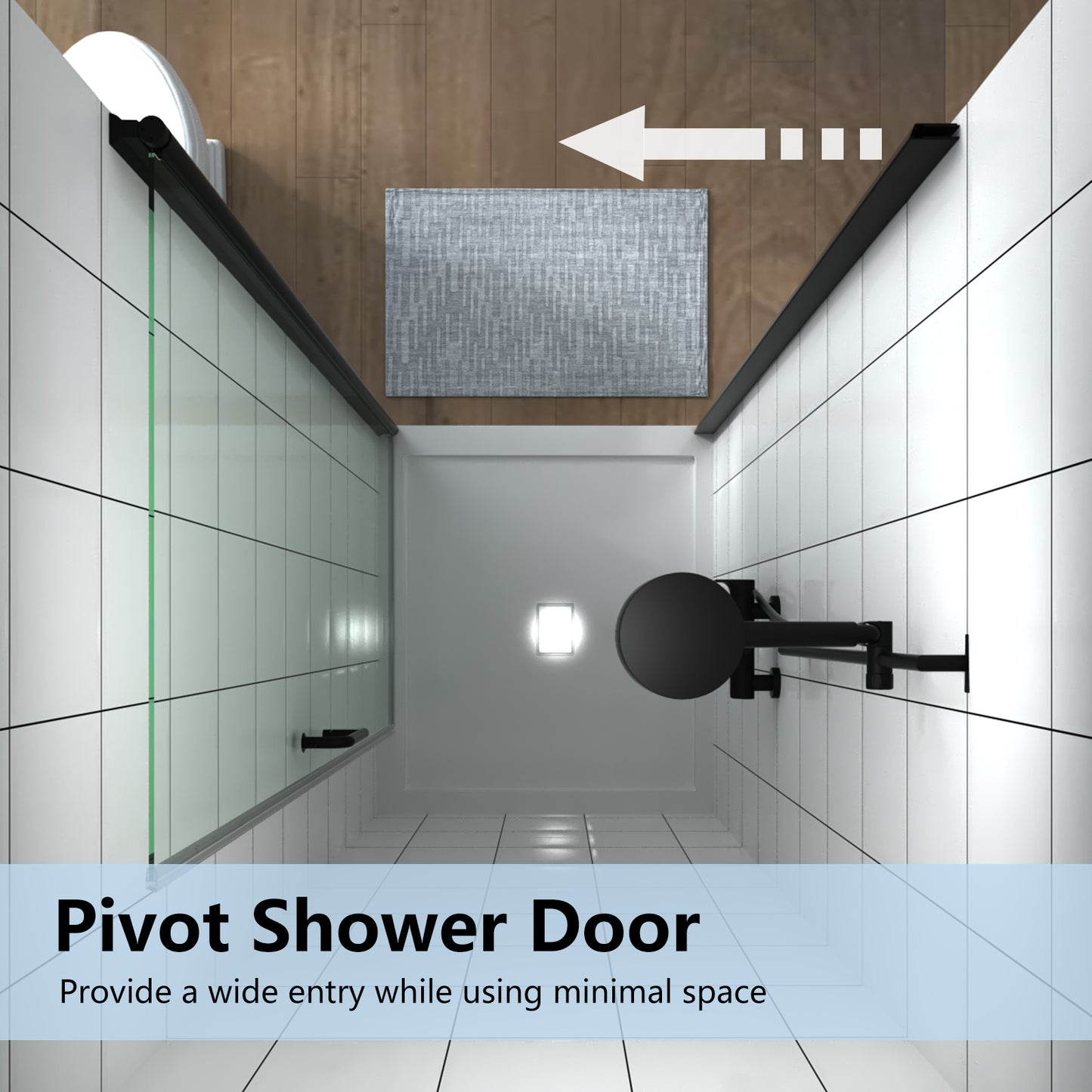Classy 32-33 1/2" W x 72" H Pivot Shower Door Semi-Frameless Hinged in Matte Black Install Glass Shower Door