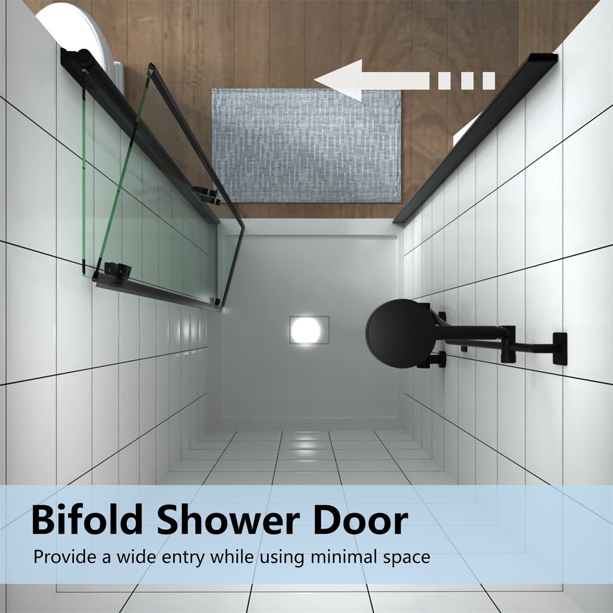 Adapt 30-31 1/2" W x 72" H Folding Shower Door Matte Black Semi-Frameless Hinged Shower Door with Handle
