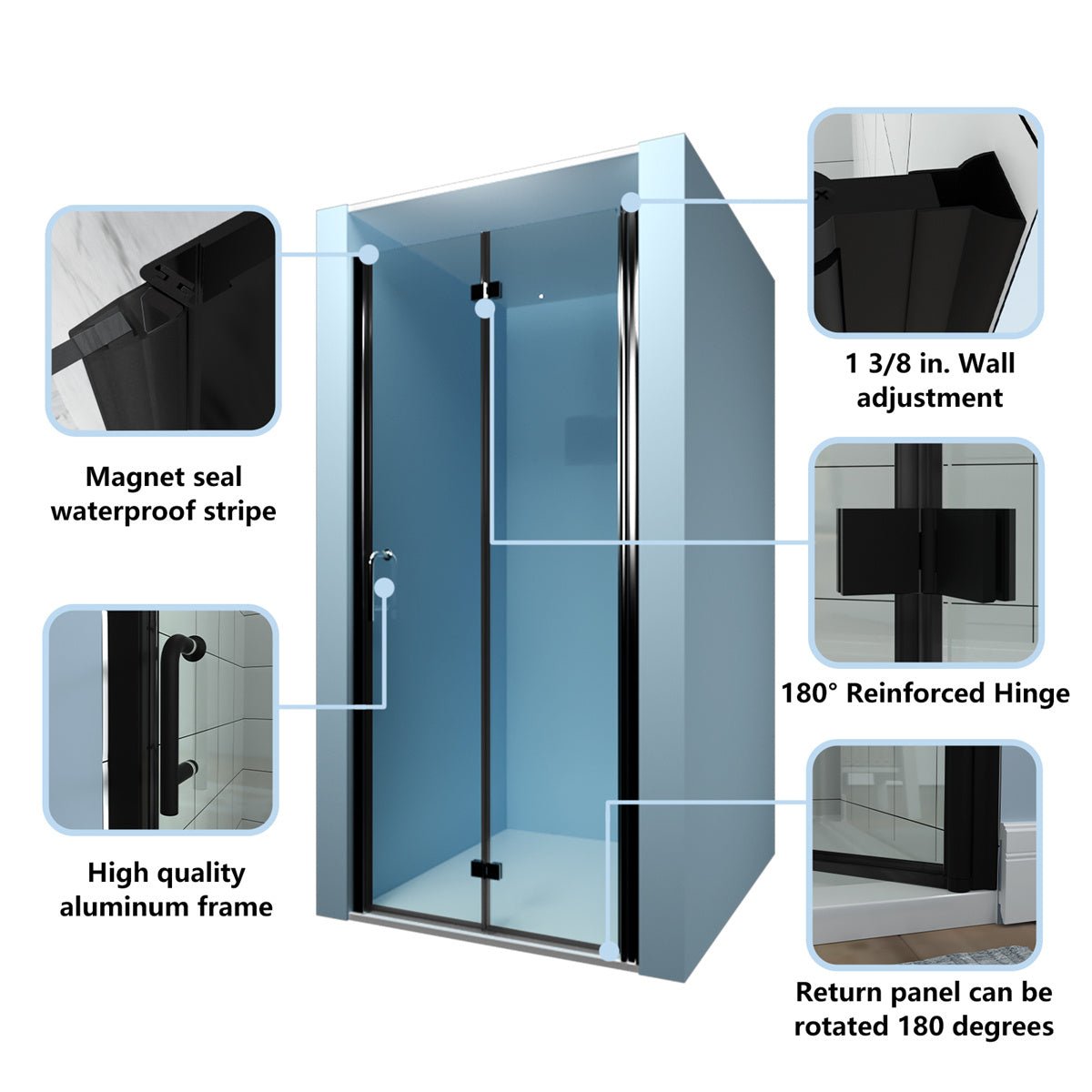 Adapt 32-33 1/2" W x 72" H Semi-Frameless Hinged Bi-Fold Folding Shower Door in Matte Black