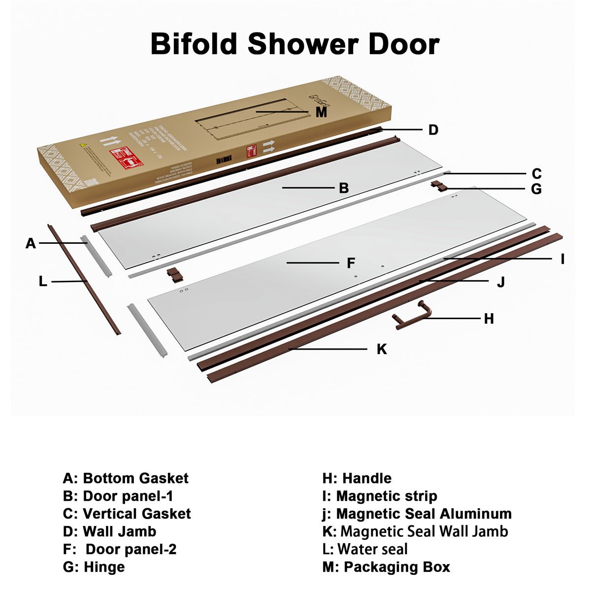 Adapt 36-37 1/2" W X 72" H Bifold Semi-Frameless Swing Shower Door Oil Rubbed Bronze 36 Wide Shower Door