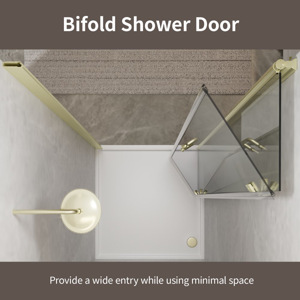 Adapt Bifold Frameless Glass Shower Door 34-35in.W x 72in.H Pivot Swing Custom Shower Doors with Clear Tempered Shower Glass Panel,Gold