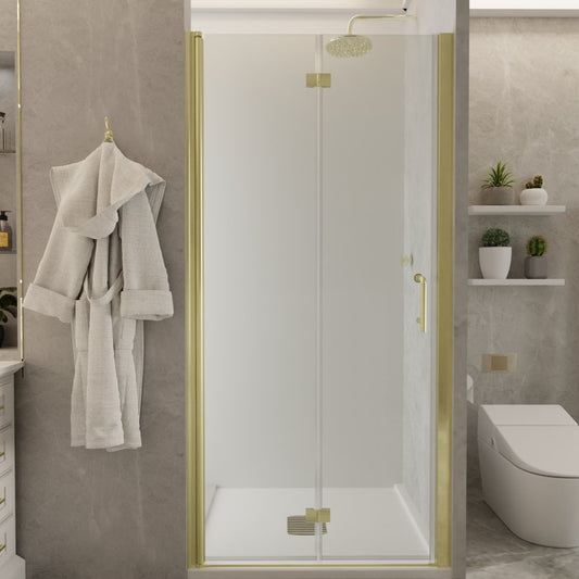 Adapt Bifold Frameless Glass Shower Door 36-37in.W x 72in.H Pivot Swing Custom Shower Doors with Clear Tempered Shower Glass Panel,Gold