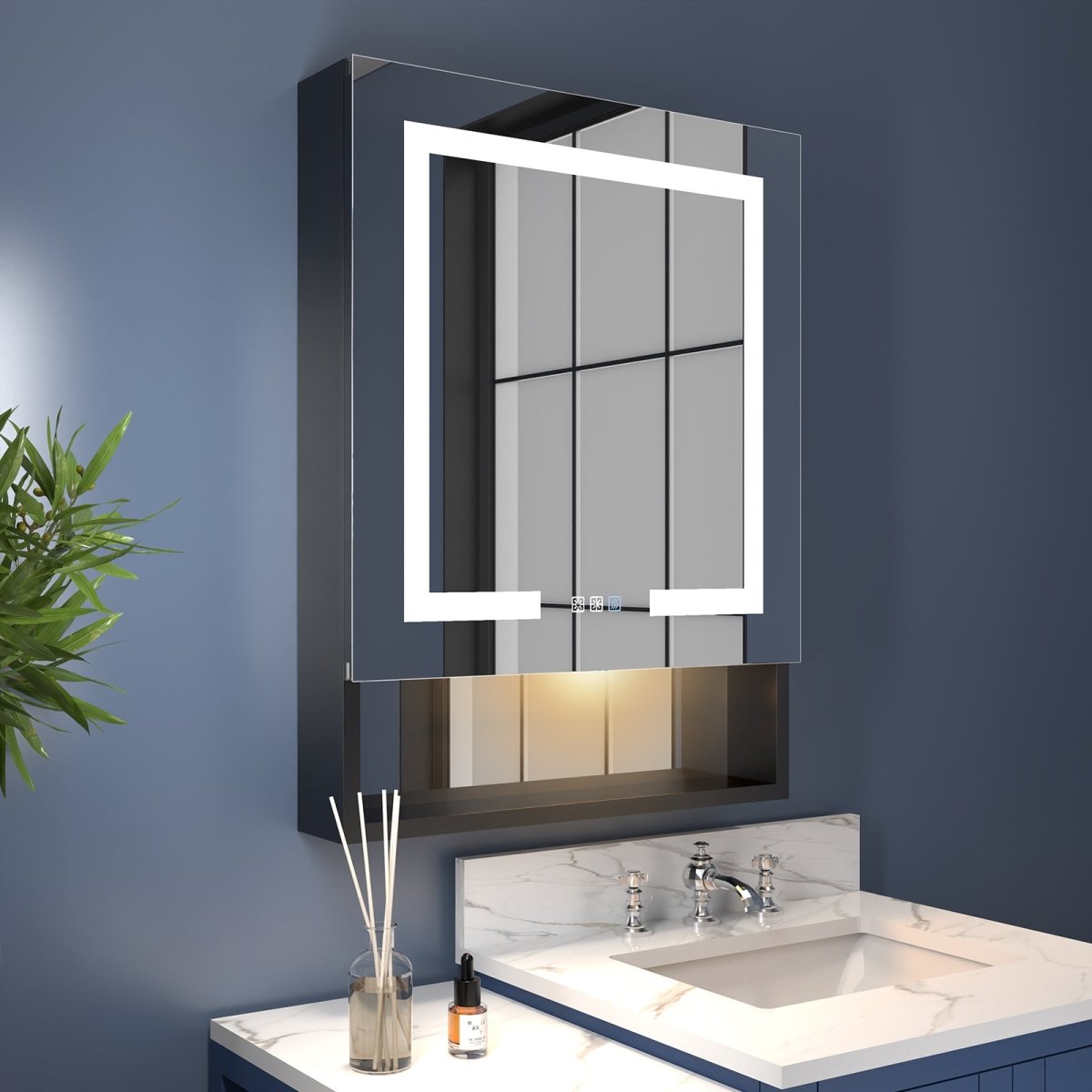 Ample 24" W x 32" H Lighted Black Medicine Cabinet Bathroom Medicine Cabinet with Double Sided Mirror And Lights