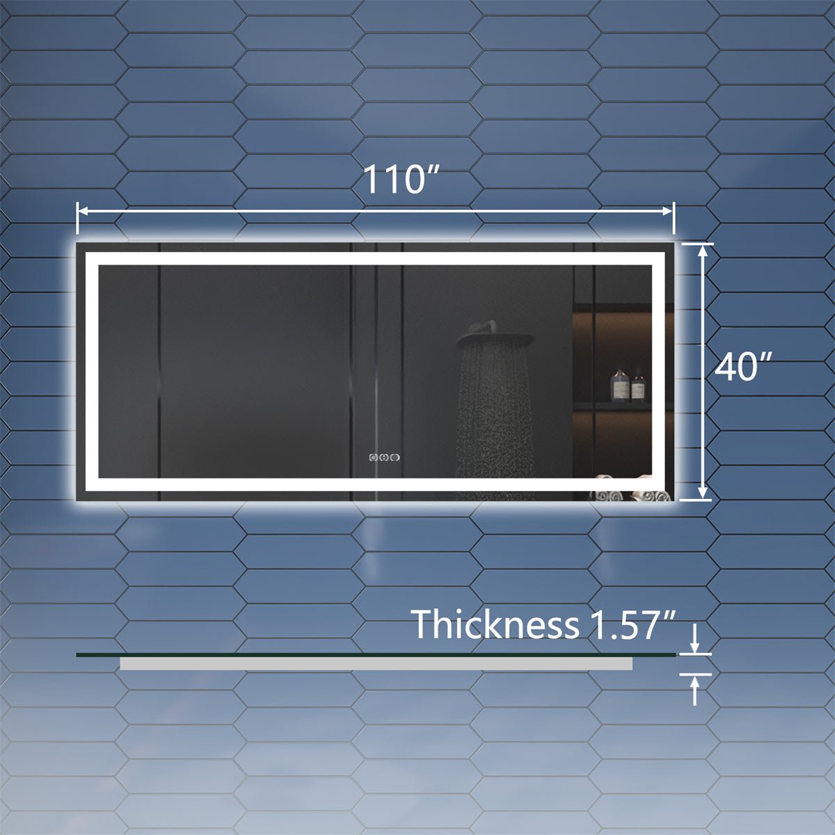 Apex 110" W x 40" H Lighted Bathroom Large Light Led Mirror,Anti Fog,Dimmable,Dual Lighting Mode,Tempered Glass