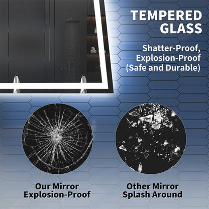 Apex 24" W x 36" H inch LED Bathroom Light Mirror,Anti Fog,Dimmable,Dual Lighting Mode,Tempered Glass