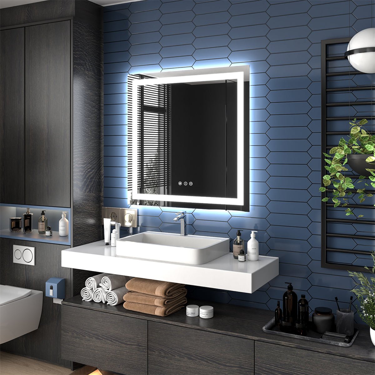 Apex 36" W X 36" H LED Bathroom Large Light Led Mirror,Anti Fog,Dimmable,Dual Lighting Mode,Tempered Glass