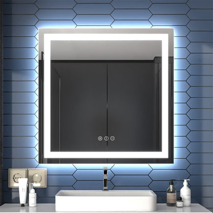 Apex 36" W X 36" H LED Bathroom Large Light Led Mirror,Anti Fog,Dimmable,Dual Lighting Mode,Tempered Glass
