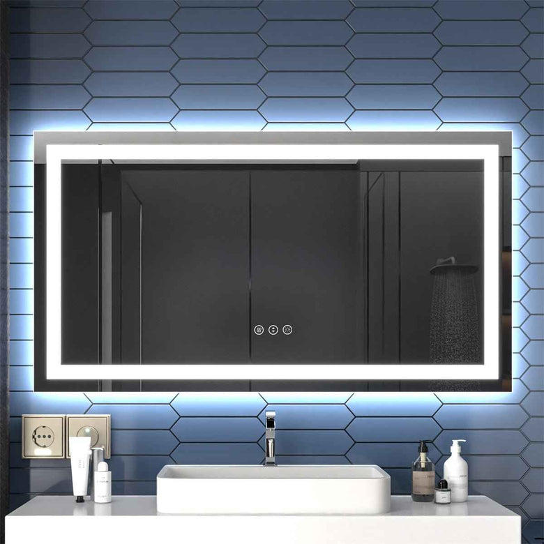 Apex 55" W x 30" H LED Bathroom Light Mirror,Anti Fog,Dimmable,Dual Li ...