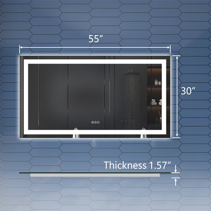 Apex 55" W x 30" H LED Bathroom Light Mirror,Anti Fog,Dimmable,Dual Lighting Mode,Tempered Glass