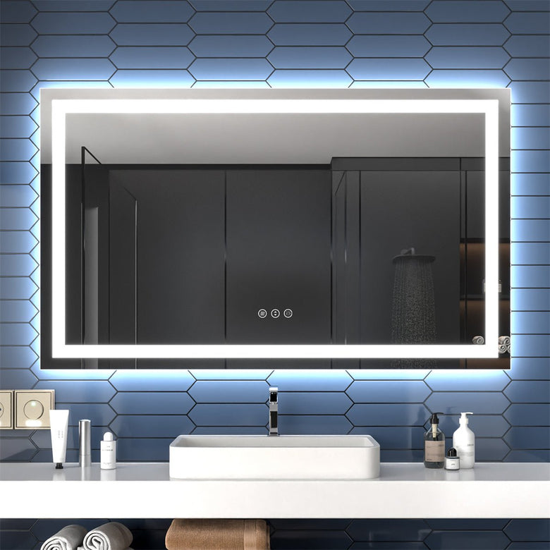 Apex 60" W x 36" H LED Heated Bathroom Mirror,Anti Fog,Dimmable,Dual Lighting Mode,Tempered Glass