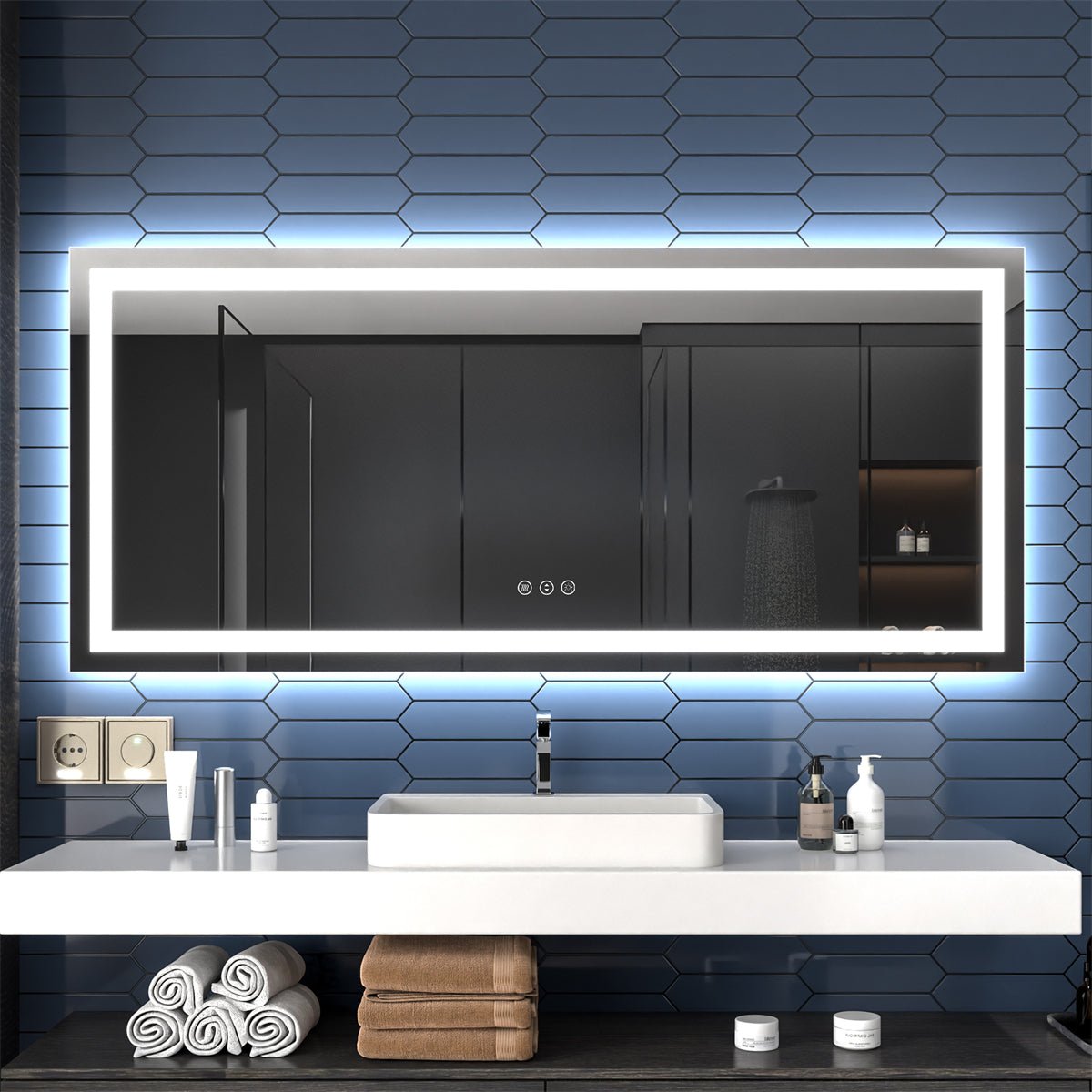 Apex 72" W x 32" H LED Bathroom Large Light Led Mirror,Anti Fog,Dimmable,Dual Lighting Mode,Tempered Glass