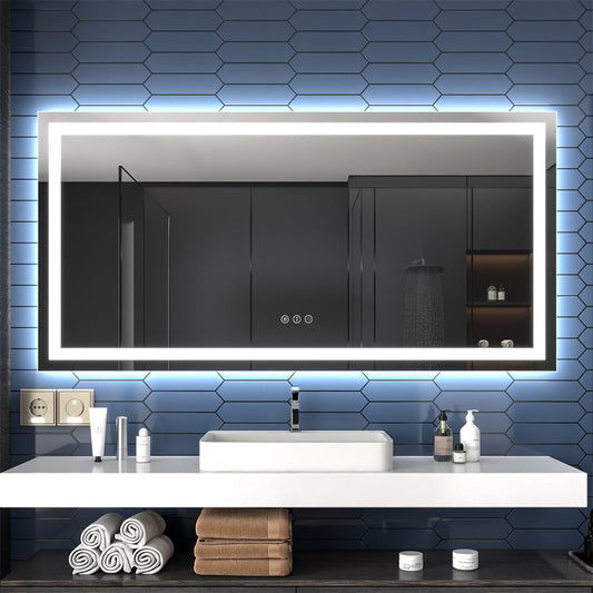 Apex 72" W x 36" H LED Bathroom Large Light Led Mirror,Anti Fog,Dimmable,Dual Lighting Mode,Tempered Glass