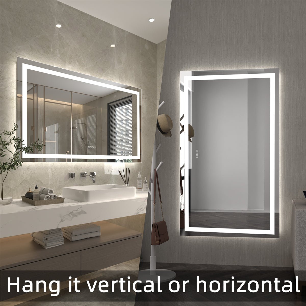Apex 77" W x 36" H LED Bathroom Large Light Led Mirror,Anti Fog,Dimmable,Dual Lighting Mode,Tempered Glass