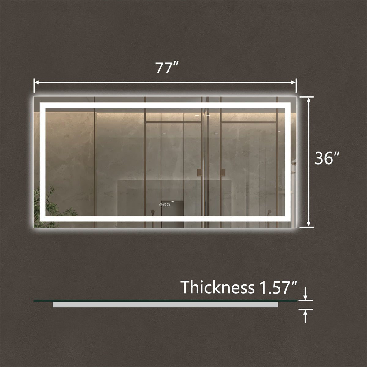 Apex 77" W x 36" H LED Bathroom Large Light Led Mirror,Anti Fog,Dimmable,Dual Lighting Mode,Tempered Glass