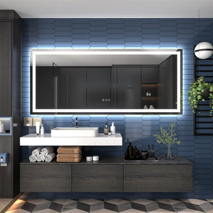 Apex 88" W x 38" H LED Bathroom Large Light Led Mirror,Anti Fog,Dimmable,Dual Lighting Mode,Tempered Glass